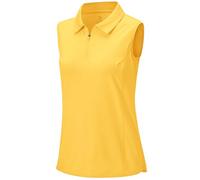 BGOWATU Women's Sleeveless Golf Polo Shirts 1/4 Zip Tennis Tank Tops with Collar UV Protection Quick Dry, Yellow, XXL