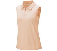 BGOWATU Women's Sleeveless Golf Polo Shirts 1/4 Zip Tennis Tank Tops with Collar UV Protection Quick Dry, Light Salmon, M