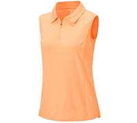 BGOWATU Women's Sleeveless Golf Polo Shirts 1/4 Zip Tennis Tank Tops with Collar UV Protection Quick Dry, Orange, XL