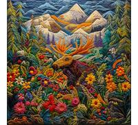 Bgraamiens-Moose Bloom-Square Moose in Flowers Under The Snow Mountain Nature Harmonious Jigsaw Puzzle-1000 Piece Color Blooming Jigsaw for Adults