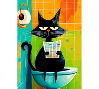 Bgraamiens Privacy Please 1000 Piece Jigsaw Puzzle - Funny Cat on Toilet with Newspaper - Whimsical Bathroom Humor Puzzle for Adults, Vibrant Colors, Challenging and Relaxing