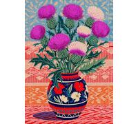 Bgraamiens-Thistles- Colorful Thistles Floral Jigsaw Puzzle-Blooming Thistles in a Beautiful Vase with Vintage Background-Unique Floral Jigsaw 1000 Pieces for Adults