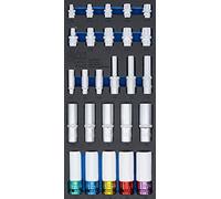 BGS 4147 | Tool Tray 1/3: Sockets | Hexagon, deep 11 - 22 mm | E-Type E10 - E22 | 6.3 mm (1/4"), 10 mm (3/8"), 12.5 mm (1/2") | 26 pcs.