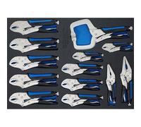 BGS 4690 | Tool Tray 3/3: Locking Grip Pliers Set | 13 pcs. | Small, medium and large gripping pliers, pointed and clamping jaw grip pliers, quick release lever, 2-component handle