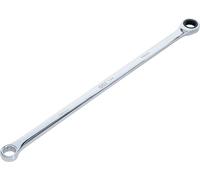 BGS 7244 | Ratchet Ring Wrench and Ring Spanner | Extra Long | 14 mm | Length 337 mm, 72 teeth, 5° reverse swing angle, twelve-point output profile, chrome vanadium steel, chrome-plated