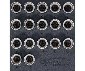 BGS 74556 | Tool Tray 1/6: Rim Lock Socket Set for Land Rover | 17 pcs. | Workshop trolley insert 1/6 | drive profile external hexagon 17 mm | hard foam insert | inserts #A to #Q