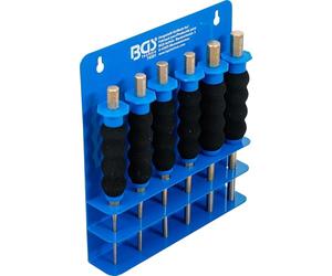 BGS 74591 | Pin Punch Set | with Hand Protection | 180 mm | 3-8 mm | 6 pcs. | Chrome Vanadium Steel | Octagonal Shaft | Non-Slip Handle | Metal Holder for Wall Mounting