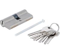 BGS DIY 85234 | Security Cylinder Lock | 70 mm | 35/35 mm | Brass core with brass housing, matt chrome, for indoor and outdoor use, 5 keys, lockable on both sides