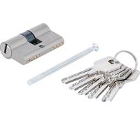 BGS DIY 85246 | Security Cylinder Lock | 50 mm | 25/25 mm | Brass Core with Brass Casing, Matt Chrome, Interior and Exterior, for Wood, Metal, PVC Doors, 5 Keys