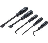 BGS Diy 9132 | Scraper and Hook Set | 5 pcs. | Black Oxidised & Hardened | 2 Scrapers | 2 Hook Grippers | 1 Claw Hook | Lengths 150, 205, 225, 265 mm