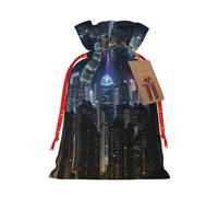 Bgshjvf Aerial Night Of View Hong Kong Linen Gift Bag Drawstring Kraft Paper Lifts Christmas Birthday Party
