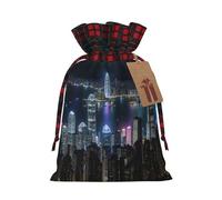 Bgshjvf Aerial Night Of View Hong Kong Print Christmas Drawstring Linen Gift Bag,Gift Bags Multi-Size For Gifting And Decorating