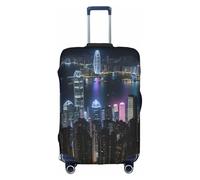 BGSHJVF Aerial Night Of View Hong Kong Print Elastic Suitcase Cover,Luggage Protector With Unique Patterns,Fits 18-32 Inch Suitcases, White, L