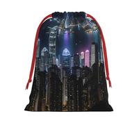 BGSHJVF Aerial Night Of View Hong Kong Print Holiday Drawstring Gift Bags,Christmas Gift Wrapping Sacks Pouches For Xmas Presents Party Favor