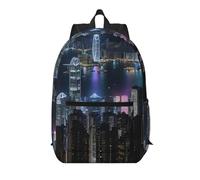 BGSHJVF Aerial Night Of View Hong Kong Print Stylish Travel Backpack, Large Capacity Laptop Bag, Suitable for Work, Travel and Gym, Black, One Size, Black, One Size