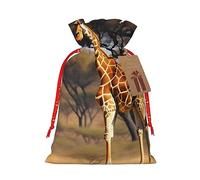 Bgshjvf Africa Giraffe Majestic Tree Linen Gift Bag with Rope Drawstring Closure, with Kraft Paper Lifts, for Christmas, Birthdays, Parties