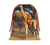 BGSHJVF Africa Giraffe Majestic Tree Print Holiday Drawstring Gift Bags,Christmas Gift Wrapping Sacks Pouches For Xmas Presents Party Favor