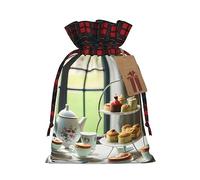 Bgshjvf Afternoon Tea Print Christmas Drawstring Linen Gift Bag, Gift Bags Multiple Sizes for Gift and Decorate