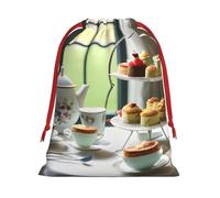 BGSHJVF Afternoon Tea Print Holiday Drawstring Gift Bags,Christmas Gift Wrapping Bags Bags For Xmas Gifts Party Favor