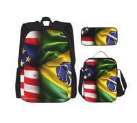 BGSHJVF American and Brazilian Flags Printed Travel Backpack Pack, Elegant 600D Oxford Cloth, Insulated Lunch Bag with Makeup Bag, Black, One Size, Black, Black, Rozmiar Uniwersalny, blackone, Rozmiar