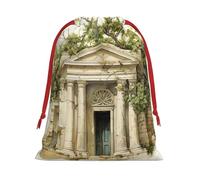 BGSHJVF Antique Building Roman Olive Branch and Greek Print Holiday Drawstring Gift Bags, Christmas Gift Wrap Sacks Bags for Christmas Gifts Party Gifts