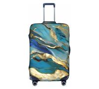 BGSHJVF Azurite Teal And Foil Gold Oil Marble Pattern Print Elastic Suitcase Cover,Luggage Protector With Unique Patterns,Fits 18-32 Inch Suitcases, White, S