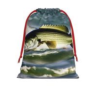 BGSHJVF Bass Fishing Wave Print Holiday Drawstring Gift Bags,Christmas Gift Wrapping Sacks Pouches For Xmas Presents Party Favor