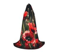 BGSHJVF Beautiful Red Poppy Flower Print Hooded Cloak For Men,Wizard,Vampire And Halloween Costumes,For Role Play And Parties