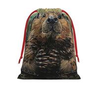 BGSHJVF Beaver Print Holiday Drawstring Gift Bags,Christmas Gift Wrapping Sacks Pouches For Xmas Presents Party Favor