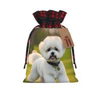 Bgshjvf Bichon Frise Dog On The Grass Print Christmas Drawstring Linen Gift Bag, Gift Bags Multiple Sizes for Gift and Decorate