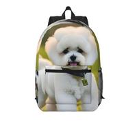 BGSHJVF Bichon Frise Dog On The Grass Print Stylish Travel Backpack, Large Capacity Laptop Bag, Suitable For Work, Travel And Gym, Black, One Size, blackone, One Size