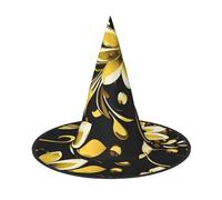 BGSHJVF Black And Gold Flowers Print Trendy Witch Hat,Vintage Wicked Witch Accessories,Party Hats For Halloween Costumes