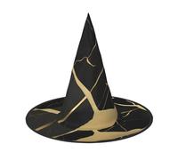 BGSHJVF Black Marble Texture Gold Print Trendy Witch Hat,Vintage Wicked Witch Accessories,Party Hats For Halloween Costumes