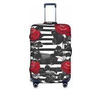 BGSHJVF Black white stripes red rose floral print elastic suitcase cover, luggage protector with unique patterns, fits 45-90cm suitcases, White, XL