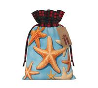 Bgshjvf Blue Background Starfish Print Christmas Drawstring Linen Gift Bag,Gift Bags Multi-Size For Gifting And Decorating