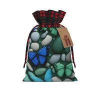 Bgshjvf Blue Butterfly Green Butterfly and Stone Print Christmas Drawstring Linen Gift Bag, Gift Bags Multiple Sizes for Gift and Decorate