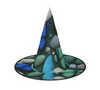 BGSHJVF Blue Butterfly Green Butterfly And Stone Print Trendy Witch Hat,Vintage Wicked Witch Accessories,Party Hats For Halloween Costumes