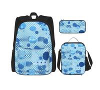 BGSHJVF Blue Polka Dot Print Travel Backpack Set, Elegant 600d Oxford Cloth, Insulated Lunch Bag and Makeup Bag, Black, One Size, blackone, One Size