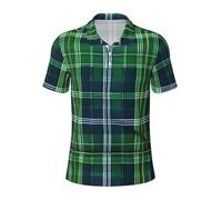BGSHJVF Blue Scottish Tartan Print Men's Polo Shirts,Short Sleeve Golf Shirts for Men, Occasions, Black, Large