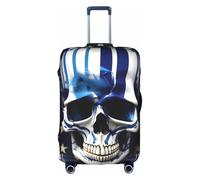 BGSHJVF Blue Stripe Stars Skull Print Elastic Suitcase Cover, Luggage Protector with Unique Patterns, Fits 45-90cm Suitcases, White, XL