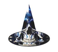 BGSHJVF Blue Stripe Stars Skull Print Trendy Witch Hat,Vintage Wicked Witch Accessories,Party Hats For Halloween Costumes