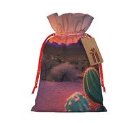 Bgshjvf Cactus Desert Sunset Linen Gift Bag with Rope Drawstring Closure, with Kraft Paper Lifts, for Christmas, Birthdays, Parties
