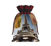 Bgshjvf Cityscape Paris Linen Gift Bag with Drawstring, Eiffel Tower France, Gift Bags in Various Sizes for Giving and Decorating
