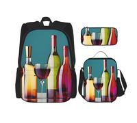 BGSHJVF Cocktail Glass and Wine Bottomless Print Travel Backpack Set, Stylish 600d Oxford Cloth, Insulated Lunch Bag and Makeup Bag, Black, One Size, blackone, One Size
