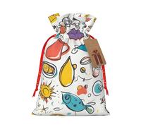 Bgshjvf Colorful Hand Drawn Feathers on White Linen Gift Bag with Rope Drawstring Closure, with Kraft Paper Lifts, for Christmas, Birthdays, Parties