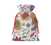 Bgshjvf Colorful Hand Drawn Feathers on White Linen Gift Bag with Rope Drawstring Closure, with Kraft Paper Lifts, for Christmas, Birthdays, Parties