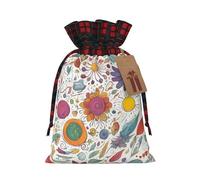 Bgshjvf Colorful Hand Drawn Feathers on White Print Christmas Drawstring Linen Gift Bag, Gift Bags Multiple Sizes for Gift and Decorate