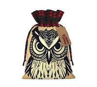 Bgshjvf cute owl print Christmas drawstring linen gift bag, gift bags multiple sizes for gifting and decorating