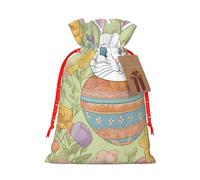 BGSHJVF Easter Bunny Floral Print Charming Gift Bag,Drawstring Pouches For Small Gifts,For Jewelry And Party Favors
