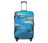 BGSHJVF Elastic luggage protector dolphin, sea turtle, shark, octopus, coral reef, luggage protector with unique motifs, suitable for 45-81cm suitcases, white us, S